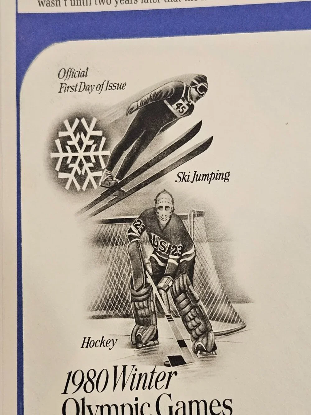 COLLECTIBLE USPS 1ST DAY ISSUE 1980 WINTER OLYMPIC GAMES SKI JUMP HOCKEY STAMP
